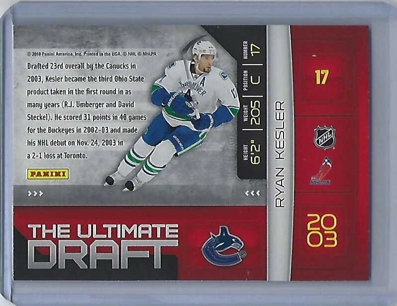 2010-11 Donruss The Ultimate Draft #17 Ryan Kesler - Image 2 of 2