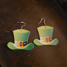 Faux Leather Green Leprechaun Hat Irish St. Patrick's Day Dangle Drop Earrings