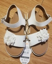 Wonder Nation Little Girls White Sandals Size 10 Flower Strap