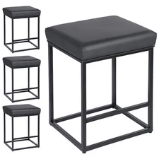 4 Pcs Kitchen Counter Upholstered Backless Square Barstools W/ Footrest, Black