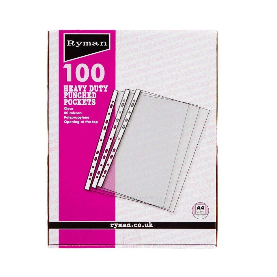 Ryman Premium Pockets Pack of 100 A4 80 Micron Clear