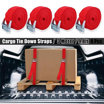 4pcs 9.8ft Cargo Tie Down Straps Luggage Strap with Cam Lock Buckle for Car Red