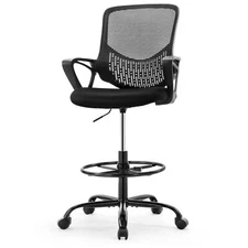 	JHK Drafting Tall Computer Desk Chair Adjustable Foot Ring Mesh Lumbar Suppo...