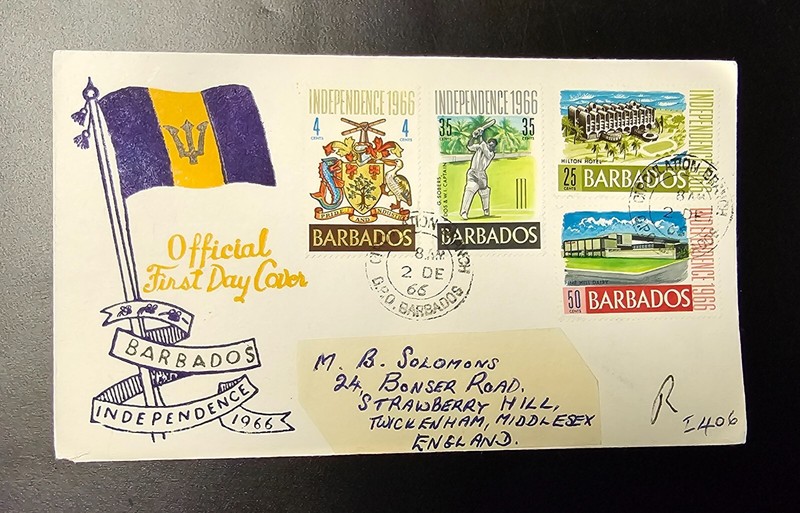 BARBADOS Independence 1966 FDC Twickenham Middlesex England Nice Cachet Flag