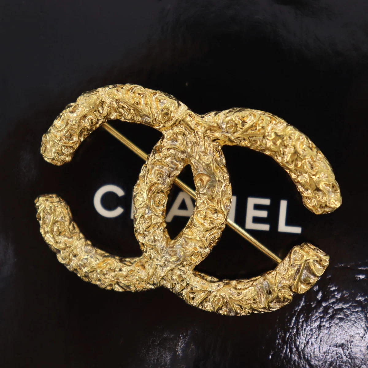 CHANEL Brooch Pin A22K AB9679 Gold Plated Leather Black Gold Used Women CC  COCO