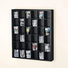 Jumbl Wood Shot Glass Wall Curio Display case - Black