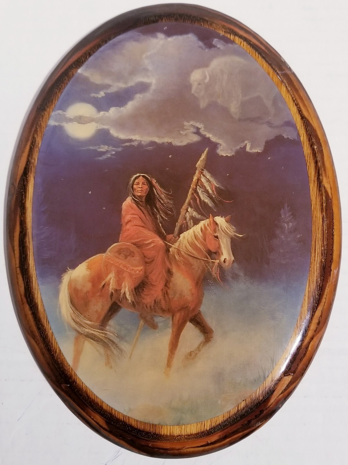 VINTAGE 2 Native American Art Scenes On Wood Laquered, Ready To Hang! 11.5x8.5"
