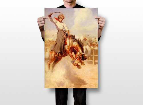 Affiche murale art américain Rodeo Rider Cowgirl Bronc Riding - AFFICHE 20x30 - Photo 2 sur 4
