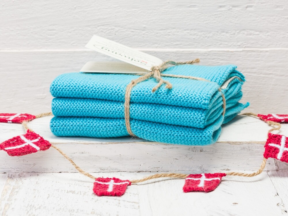 Solwang Paño de Limpieza Turquesa Punto 3er Set Enjuague Bayeta Cocina Aqua