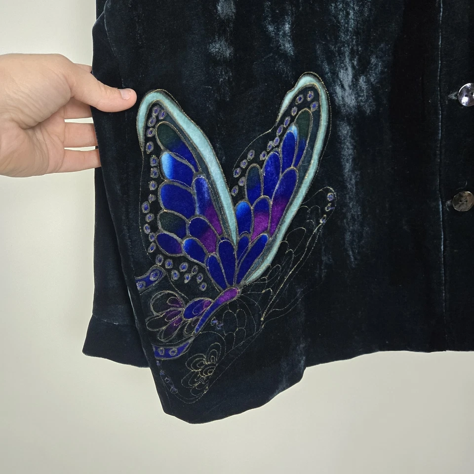 Chaqueta Mariposa Terciopelo Seda Chicos De Colección XL Verde Artística Bordada Cachicho Foto 3 de 4