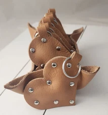 Just Love Leather Studded Heart Key Fob in Light Pumpkin Leather