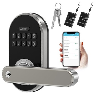 Silver Smart Keypad Door Lock with Handle-Keyless Entry Door Lock & Key App WIFI