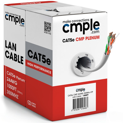 Cat5e Plenum Ethernet Cable 1000ft CMP Solid 24AWG UTP High Speed Bulk White