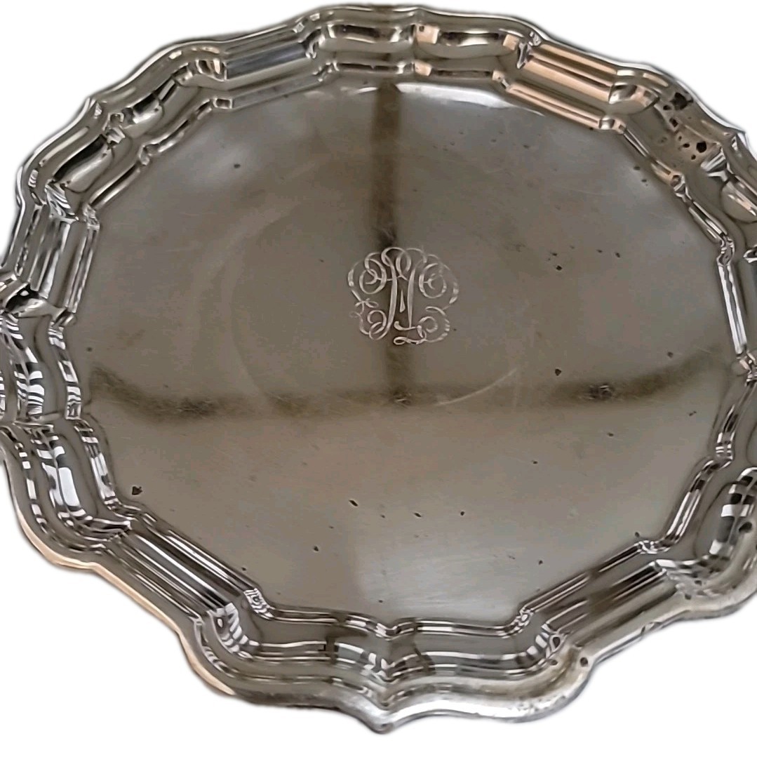 Frank W Smith Sterling Silver 8" Salver Chippendale Tray #378 212 grams