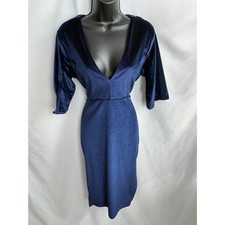 Boohoo Night Royal Blue Velvet Midi Dress Size 12 Cocktail Dress Event Party V 