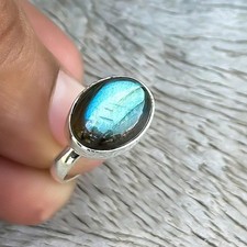 Natural Oval Blue Labradorite Gemstone 925 Sterling Silver Artisan Gift Ring