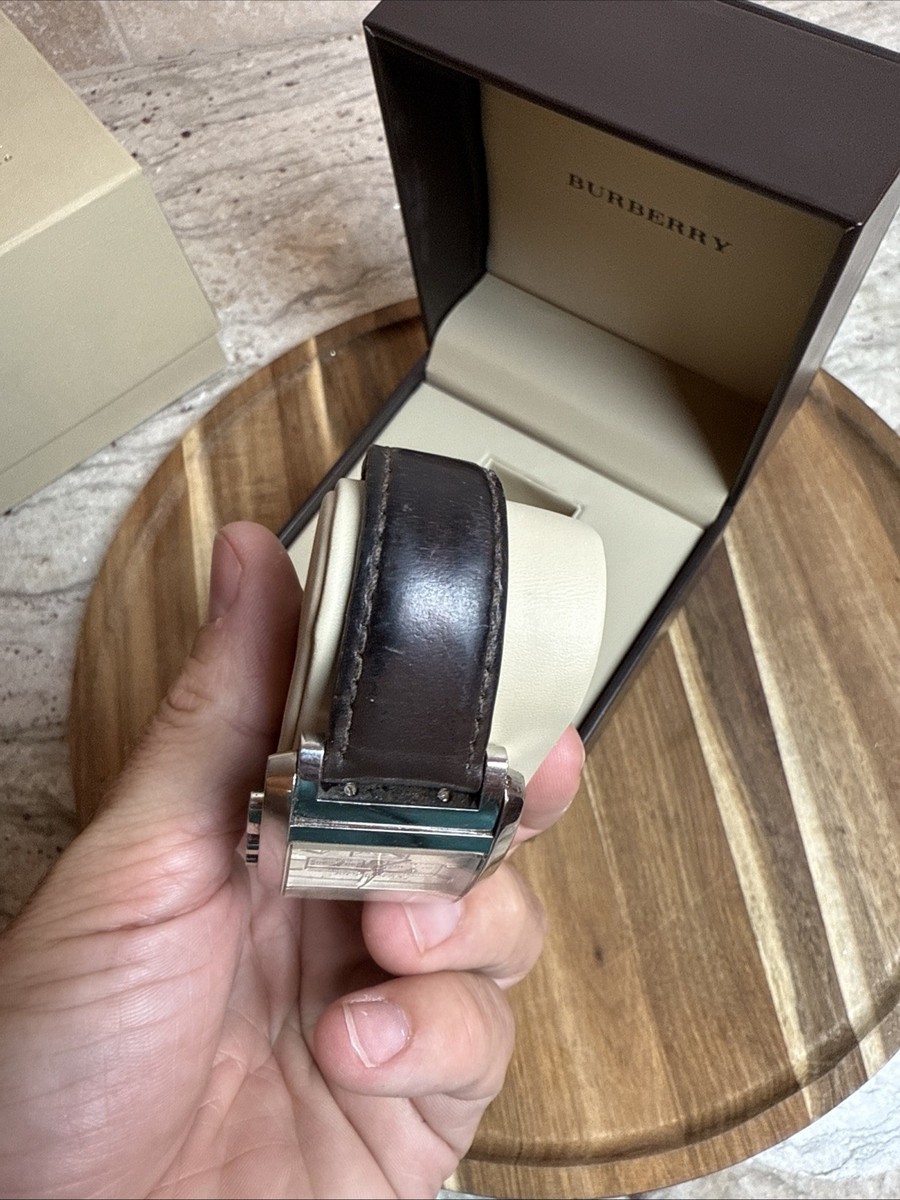 Burberry Black Leather Band Strap Silver Square Chrono. Dial  display picture 2