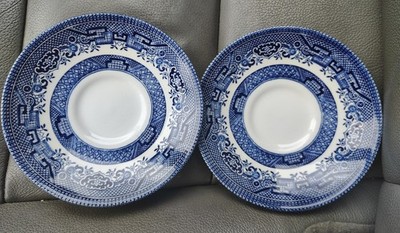 Churchill Blue Willow Tea Cups and Saucers Set of 2 Made in England