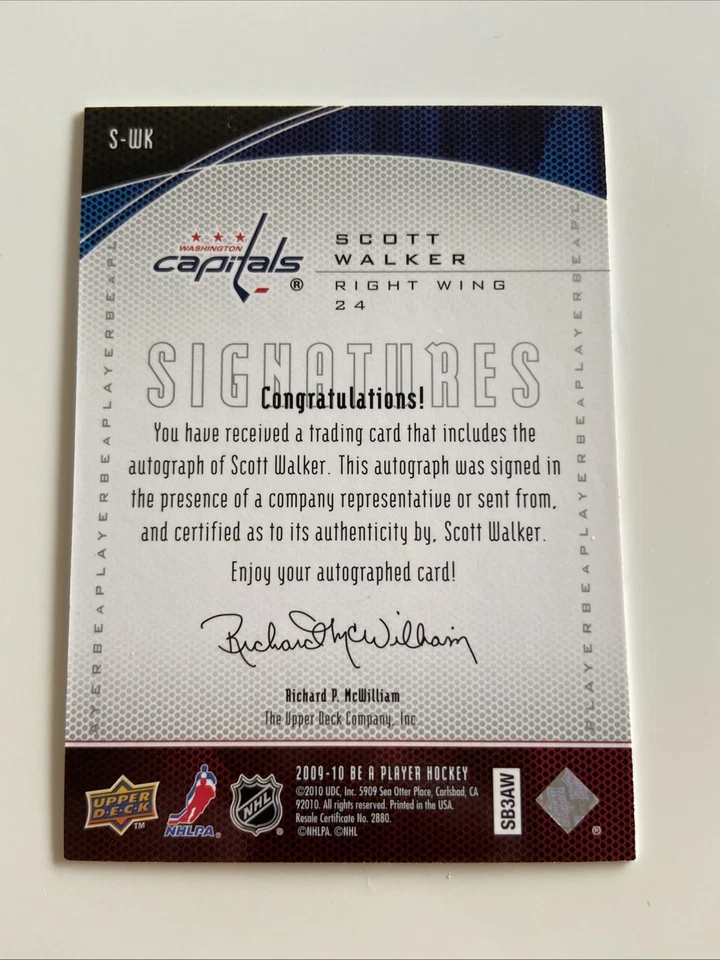 NHL Card-Scott Walker-Signatures BAP 2009-10-Washington - Bild 2 von 2