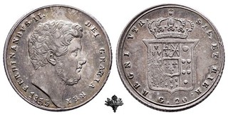 REGNO DUE SICILIE Tarì 20 grana 1855 Napoli qSPL Ferdinando II Borbone ARGENTO