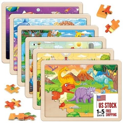  Wooden Puzzles for Kids Ages 4-6, 6 Packs 60 PCs Jigsaw Puzzles Preschool 