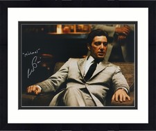 Framed Al Pacino Signed The Godfather 16x20 Sitting in Silver Suit Photo w/Insc