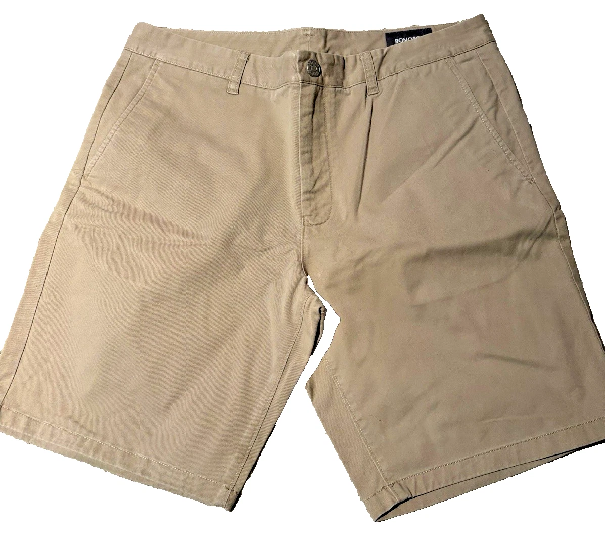 Bonobos mens khaki basic flat front 9" inseam chino shorts - size 35