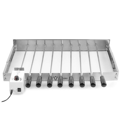 BBQ-Toro Edelstahl Grillaufsatz mit 9 Spießen | 56 x 26-40 cm | Motor links