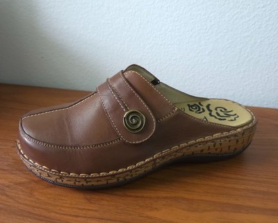 Propet JANA Brown Leather Comfort  Slip-On Adjustable Clog Mules Womens 10X (2E)