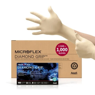 1000 Pack Ansell MICROFLEX Diamond Grip MF-300 Disposable Latex Gloves Size XL