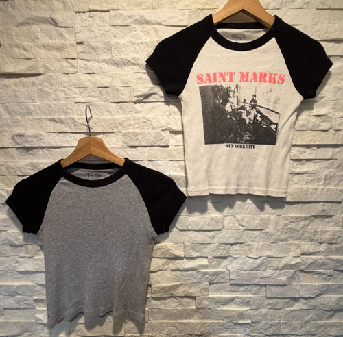 EUC Women's JOHN GALT Brandy Melville Baby Baseball Tee Crop Top ONE SIZE (Tiny)