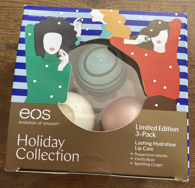 NEW - EOS Lip Balm HOLIDAY COLLECTION, Vanilla, Peppermint Mocha, Ginger - HTF
