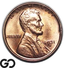 1931-S Lincoln Cent Wheat Penny, Red, Gem BU++ RD Better Date