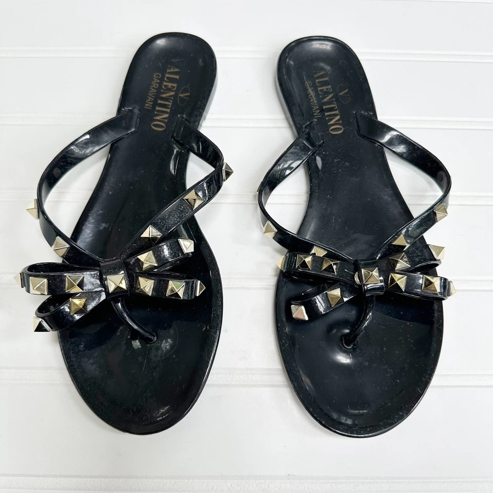 Sandalia Tanga Valentino Rockstud Negra Lazo Jalea PVC Chanclas Toboganes 36 Foto 4 de 4