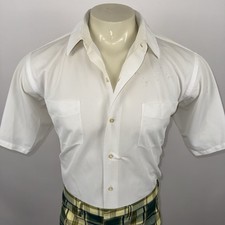 Vtg 50s 60s Dress Shirt Wash Wear Tricot Polyester White MCM Mod Madmen Mens XL