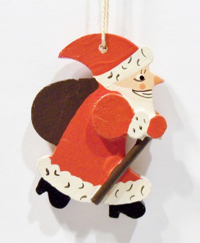 Erzgebirge Style Italy Santa Claus St. Nick Hiking Wooden Wood Vintage Ornament
