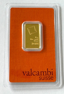 Valcambi Mint 10 gram gold bar in New Assay card of 999.9 fine gold 10g bar