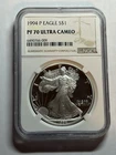 1994 P Silver American Eagle NGC PF70 Ultra Cameo Tough Coin Perfect Grade