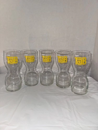 Lot of 5 Vintage ENJOY TAB Glasses Hourglass Shape 1970s Coca Cola