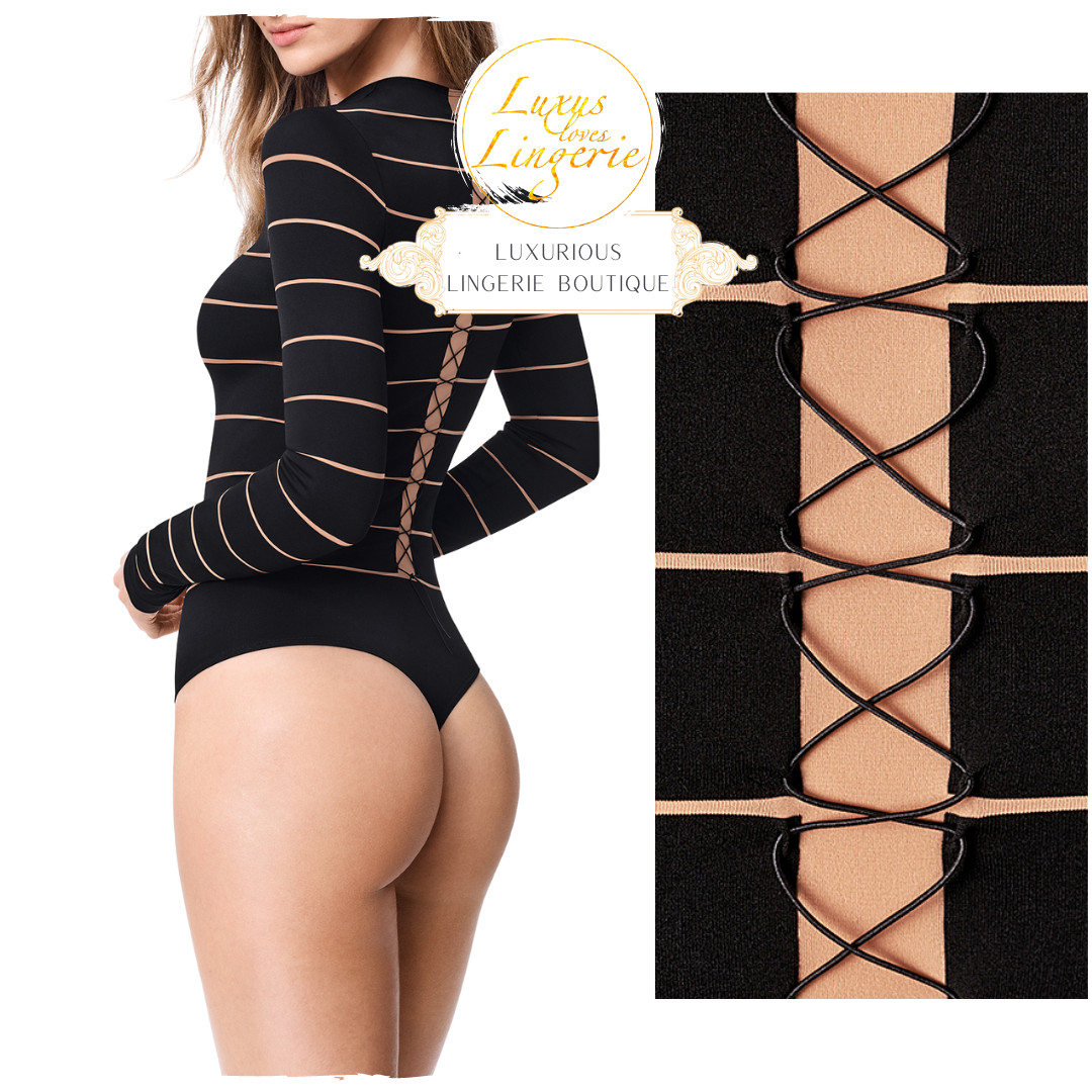 Grace String Body By Wolford M Medium Gobi Black Transparent With Lacing Gobi