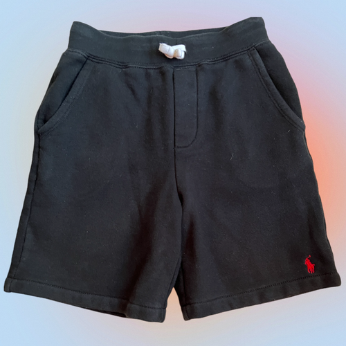 POLO RALPH LAUREN kids shorts size S/P 8 black fleece drawstring red Pony