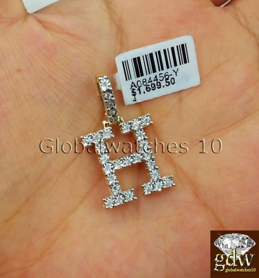 Real 10k Gold Natural Diamond H Initial Alphabet Charm Pendant Unisex