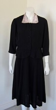 1950s Black Dress  Jacket Suit With Beads Size L