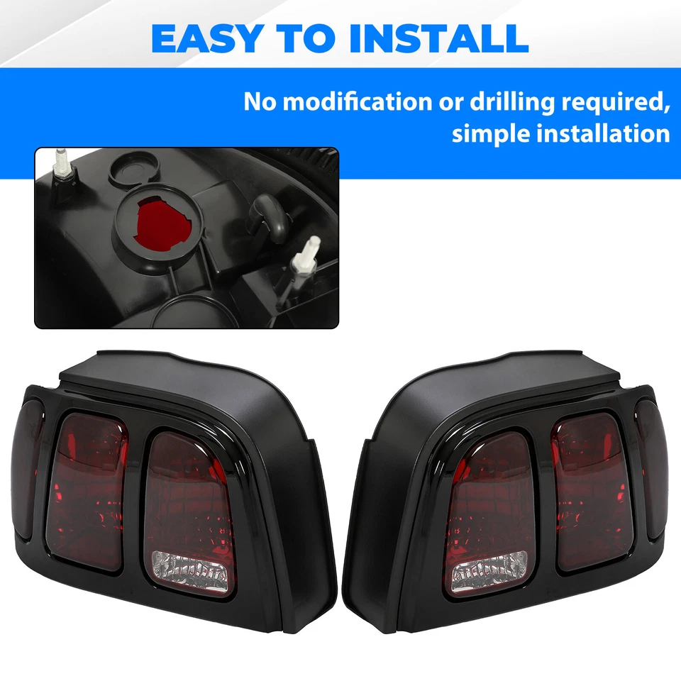 Luces traseras negras rojas luces de freno izquierda y derecha para Ford Mustang 1996-1998 DOT Foto 3 de 4