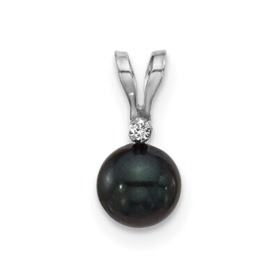 Anhänger 14K Weißgold 5-6mm schwarze runde Salzwasser-Akoya-Zuchtperlen Diamant