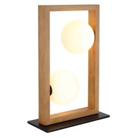 Tischlampe Tischleuchte Nachttischleuchte Glaskugel Opal Holz Braun H 40 Cm