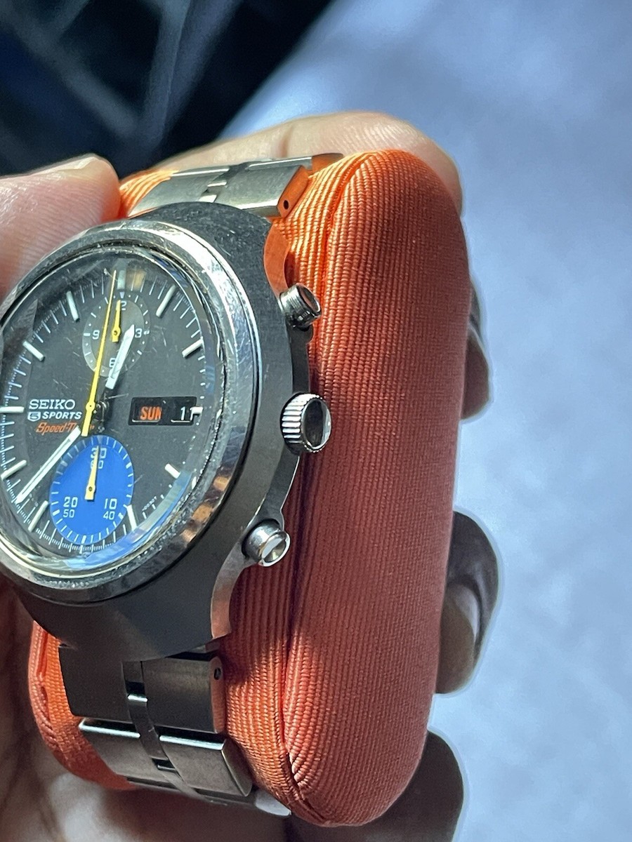 Seiko 5 Sports Vintage Chronograph Mechanical Black Watch 6138