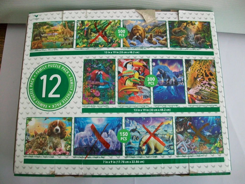Cardinal 8 Puzzle Family Pack Jigsaw WildlifeAnimals 2850 total pcs Size 150-500 - Image 2 of 2