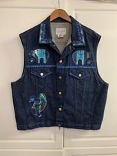 Rare Carol Wilcher Originals Jean Jacket Vest Size Xl Aztec, Inca, Navajo