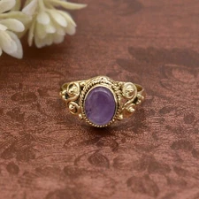 Amethyst Ring Brass Gold Women Ring Promise Engagement Ring Handmade Gift ForHer